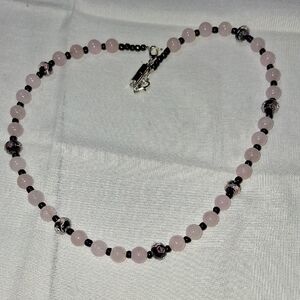 Rose Quartz and Black Bead Necklace - Branded Jewelry